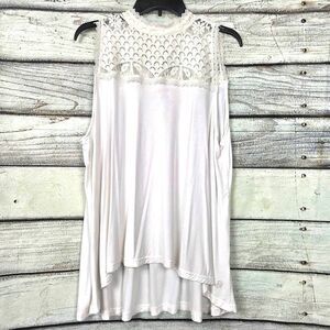 Authentic Plus Size White Lace Tank Top Womens 3XL Hi-Low Hem